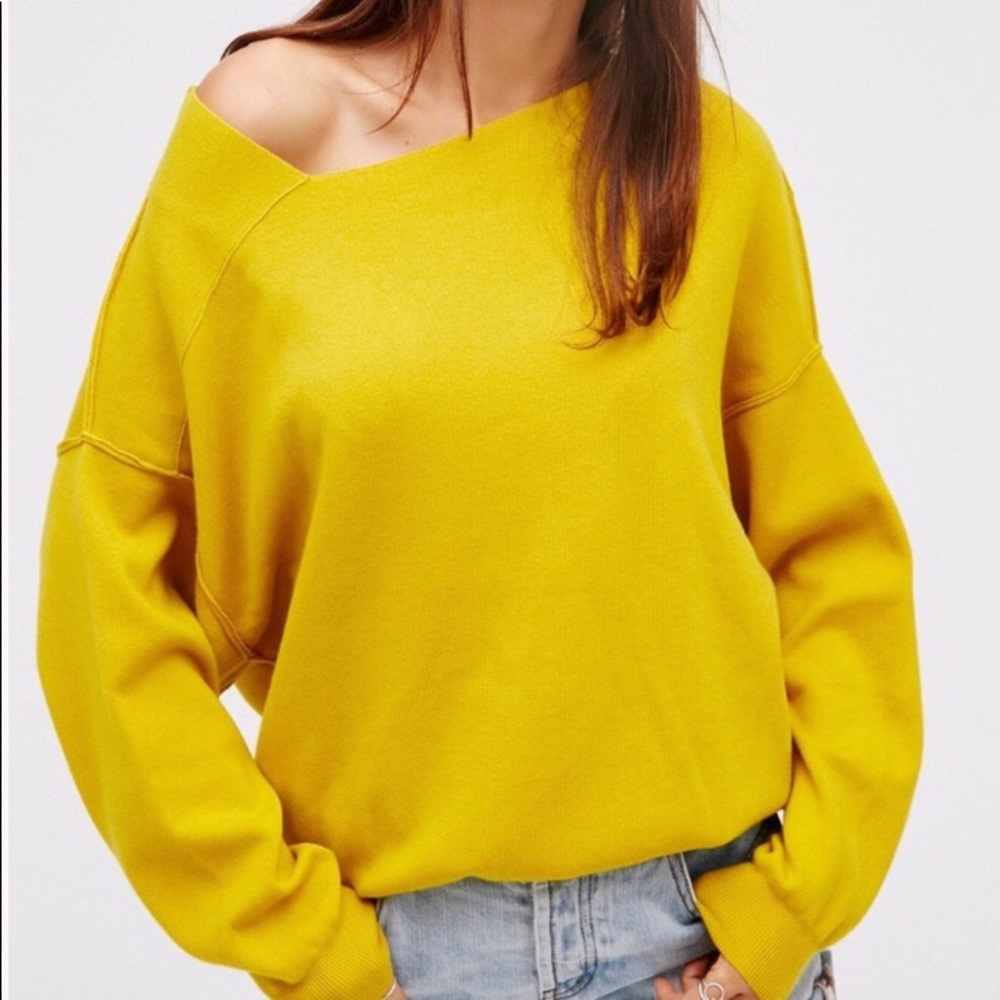 Free People Off Shoulder Mustard Sweater